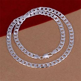 Cheap 6MM flat sideways necklace Men sterling silver plated necklace STSN047 fashion 925 silver Chains necklace factory chris248M