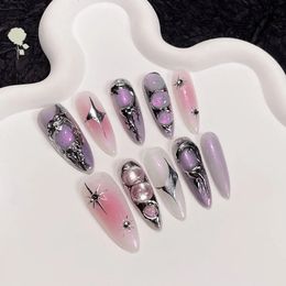 False Nails XXIU Pure Handmade Press on Full Cover Professional Spice Girl Sweet Cool Metallic Dimensional Long Fake 231204