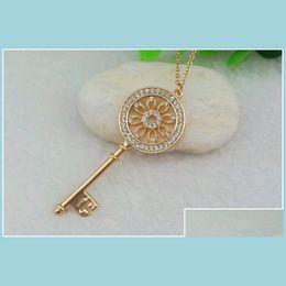 Pendant Necklaces High Grade Rhinestone Tennis Graduated Key Pendant Thick Gold Plated Fill Long Sweater Chain Vintage Necklace Crysta Dhisj