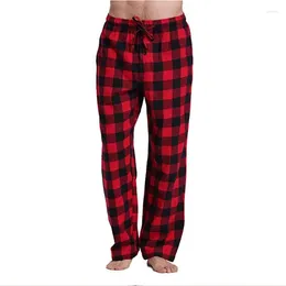 Men's Pants Casual Black/Red Plaid Long 2024 Homewear Male Drawstring Mid Waist Christmas Winter Trouser Streetwear