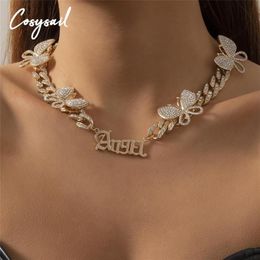Cosysail Shiny Rinestone Butterfly Choker Necklace Cute Angel Letter Necklace Chunky Crystal Collar Women Jewellery Gift2089