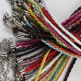 100pieces lot 3mm 17-19inch Adjustable assorted Color Faux Braided leather necklace cord jewelry305M