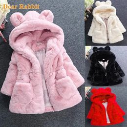 Jackets spring Baby Girls Clothes Faux Fur Coat Fleece Jacket Warm Snowsuit 1-7Y Hooded parka Children's Outerwear autumn clothing 231205
