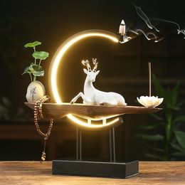 White Deer Backflow Incense Burner Waterfall Incense Holder Furnace Ceramic Censer With 20pcs Incense Cones280w