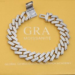 Wunderschönes Detail, 925er Silber, 10–18 mm, Hip Hop Free Fire, Moissanit-Diamant, 2-reihiges Armband, kubanische Gliederkette
