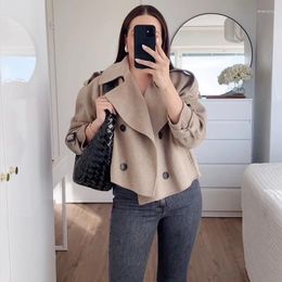 Women's Jackets Autumn Vintage Double Breasted Short Jacket Coat Fashion Spring Solid Lapel Collar Long Sleeve Casual Chic Tops Vestidos