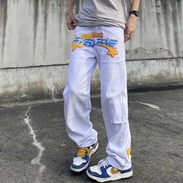 Мужские джинсы y2k модные буквы Звездная вышивка белые мешковатые брюки для мужчин.
