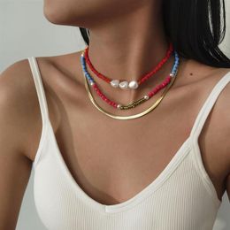 Women Vintage Necklace Pearl Pendant Choker Necklace for Women Collares Punk Multilayer Gypsy Long Chain Clavicle Necklace Neck Je235t