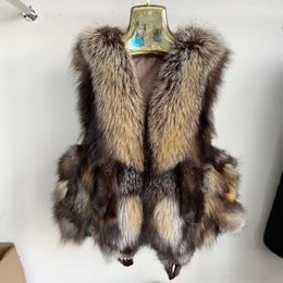 Women's Fur Faux Fur Natural Fox Fur Vest Women Small Real Thick Warm Winter Fur Coat Short Stylish Parkas Stylish Sleeveless Jacket 231204