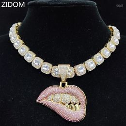 Pendant Necklaces Men Women Hip Hop Bite Lip Shape Necklace With 13mm Crystal Chain Iced Out Bling HipHop Fashion Charm JewelryPen255S