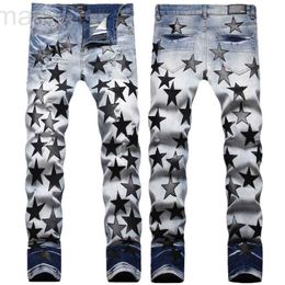 Herren Jeans Designer Modemarke Herbst und Winter schwarz fünfzackige Sternstickerei schmal sitzende Jeans Herrenmode Persönlichkeit kleiner Fuß elastische Hose DD7D