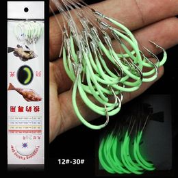 12#-30# Luminous Maruseigo Hook With Line High Carbon Steel Barbed Hooks Fishhooks Asian Carp Fishing Gear 1 Package Set276L