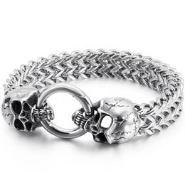 Link Chain Gothic Double Skull Man Bracelet In Stainless Steel Mens Charm Bracelets Steampunk Skeleton Jewellery Guests GiftsLink347x