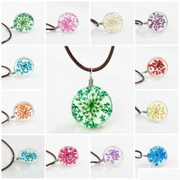 Pendant Necklaces Chokers Party Fashion Flower Leather Ball Crystal Glass Dried Flowers Necklace Drop Delivery Jewellery Pendants Dhceu