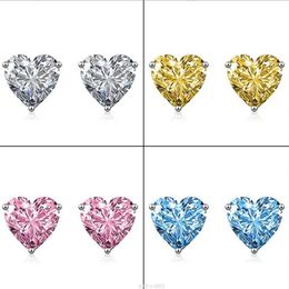 2022 Ins Top Sell Stud Earrings Simple Fashion Jewellery Solitaire Multi Colour 5A Cubic Zircon CZ Diamond 925 Sterling Silver Heart 2703