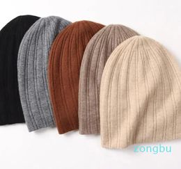 Berets Naizaiga Cashmere Striped Double-layer Warm Breathable Knitted Black Grey Beige Women Winter Hat