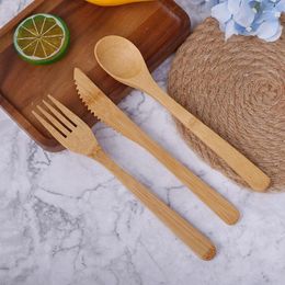 Dinnerware Sets 1 Set Bamboo Travel Cutlery Fork Cutter Spoon Reusable Wooden Kitchen Tool Flatware Portable Western Knife Gift