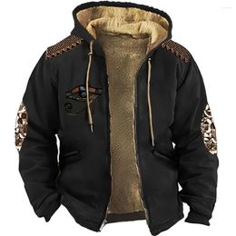 Men's Hoodies 2023 Winter Zipper For Men Fleece Jacket Clothing Tribal Traditional Print Sweatshirts Holiday Outerwear Hooded