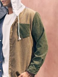Men's Hoodies Sweatshirts CharmkpR Tops Fashion Men Corduroy Colorblock Stitching Drawstring Hoodies Casual Streetwear Male Pocket Sweatshirts S-2XL 231205