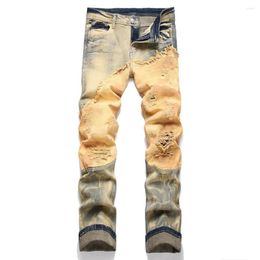 Men's Jeans Men Desert Camouflage Denim Holes Ripped Distressed Stretch Pants Patchwork Spliced Straight Trousers
