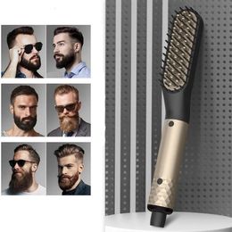 Hair Straighteners Professional Mini Ceramic Brush Straightener Beard Straightening Comb Men 231205