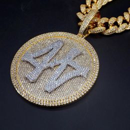 Iced Out Number 44 Large Size Diamond Round Pendant Necklace 18K Gold Plated Mens HipHop Bling Jewellery Gift222m
