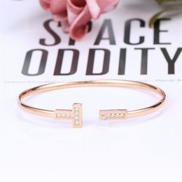 Double T Bangle women Stainless steel couple Bracelets Female Jewellery American Popular Bracelet Stainless Steel Rose Gold Net Red 218Y