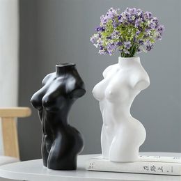 Vases Artificial Flower Vase Home Room Decor Table Decoration Ceramic Ornaments Sexy Lady Body Sculpt Figurines Europe Modern Styl3013