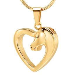 IJD10044 Gold Heart Cremation Necklace Horse Head Inlay Memorial Urn Locket Loss of Love Stainless Steel Cremation Jewelry302Z