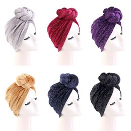 New Women Velvet Rhinestone Large Flower Stretch Turban Hat Headwrap Bonnet Hat Top Knot Head Wraps Muslim Hijab Hat Head Cover