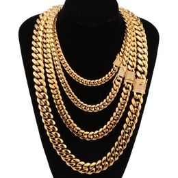 Chains 6-18mm Wide Stainless Steel Cuban Miami Necklaces CZ Zircon Box Lock Big Heavy Gold Chain For Men Hip Hop Rock JewelryChain2305