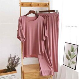 Plus Size Modal Cotton Women's Pyjamas Set Loose Casual Homewear Suit 2Pcs Summer Home Clothes Ladies Short Sleeve Pyjamas 21235f
