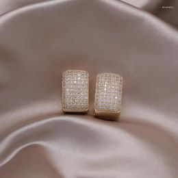 Hoop Earrings 2023 South Korea Design Fashion Jewellery 14K Gold Plated Luxury Square Zircon Elegant Women's Daily Work Accessories