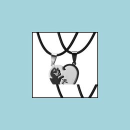 Pendant Necklaces Animal Black White Cat Stitching Necklace Simple Friendship Gift Heart Shape Gold Cute Couple Jewellery Drop Deliver Dhhjo