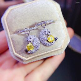 Dangle Earrings Yellow Moissanite Women's 925 Sterling Silver 5mm Carries Gra Certificate Through Instrument Detection