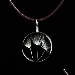 Pendant Necklaces Dandelion Chokers Crystal Glass Ball Clover Strip Leather Necklace Long Dried Flowers Locket Drop Delivery Jewellery Dhtit