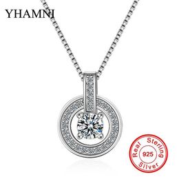 YHAMNI 100% 925 Sterling Silver Fashion Round Crystal Pendant Necklace Full CZ Diamond Chain Jewelry for Women Gift DZ223189c
