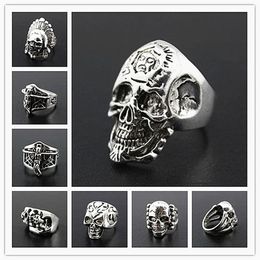 whole bulk lots 100pcs mix styles men's punk rock silver skull metal alloy polished jewelry rings brand new201q