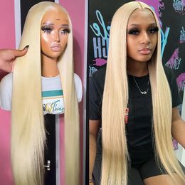 Synthetic Wigs 32 40 inch 613 blonde straight 13x6 lace front wig Brazilian Remi Coloured adhesive free female 13x4 human hair 231205