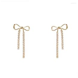 Kuziduocai Fashion Jewelry Full Rhinestone Temperament Gold Color Bow-knot Sweet Cute Pearl Stud Earrings Women Dangle & Chandelie197U