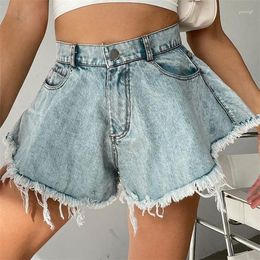 Women's Jeans Fashion Fashionable Frayed Hem Wide-Leg Denim Shorts Pants Ripped Women