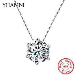 YHAMNI High Quality Solitaire White Zircon Chokers Necklaces 925 Silver Chain Simple Pendant Necklace Women Gift Jewelry D062565