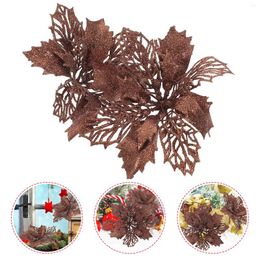 Decorative Flowers 12Pcs Glitter Artificial Poinsettia Picks For Christmas Wreaths Garland Holiday Decoration ( Dark