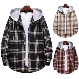 Men's Casual Shirts Couple Hooded Checkered Shirt Foreign Trade Large Turn-down Collar Spring Autumn