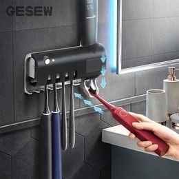 GESEW UV Steriliser Toothbrush Holder Solar Energy Automatic Toothpaste Squeezers Dispenser Wall-mounted Bathroom Accessories T2002059