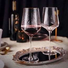 Wine Glasses Coloured Glass Wine Glasses Creative Nordic Golden Edge Diamond Hammer Pattern Cups Whiskey Champagne Goblet Bar Drinkware Set 231205