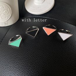 4 Colors Metal Triangle Open Ring with Stamp Women Letter Finger Rings Fashion Jewelry Accessories Top Quality275Z