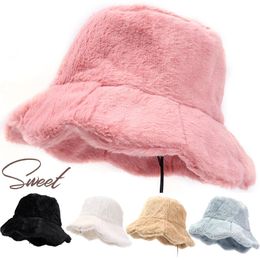 Wide Brim Hats Bucket Hats Soft Ruffle Sweet Bucket Hat Plush Lotus Leaf Winter Warm Fisherman Hat Women Girls Autumn Outdoor Panama Casual Caps Hats 231204