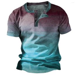 Men's T Shirts Gradient 3D Printed Henley Fashion Vintage Streetwear Button-Down Short Sleeve Shirt Man Male Tees Tops Clothing