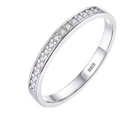 Women Engagement Ring Small Zirconia Diamond Half Eternity Wedding Band Solid 925 Sterling Silver Promise Anniversary Rings R012297W